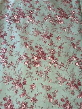 Vintage 2003 Thibaut Isabelle Fabric 6 Yards Birds Floral Toile Sage Burgundy